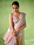 Multicolor cotton blend Printed Saree With Blouse Piece