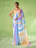 Multicolor cotton blend Printed Saree With Blouse Piece