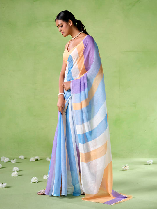 Multicolor cotton blend Printed Saree With Blouse Piece