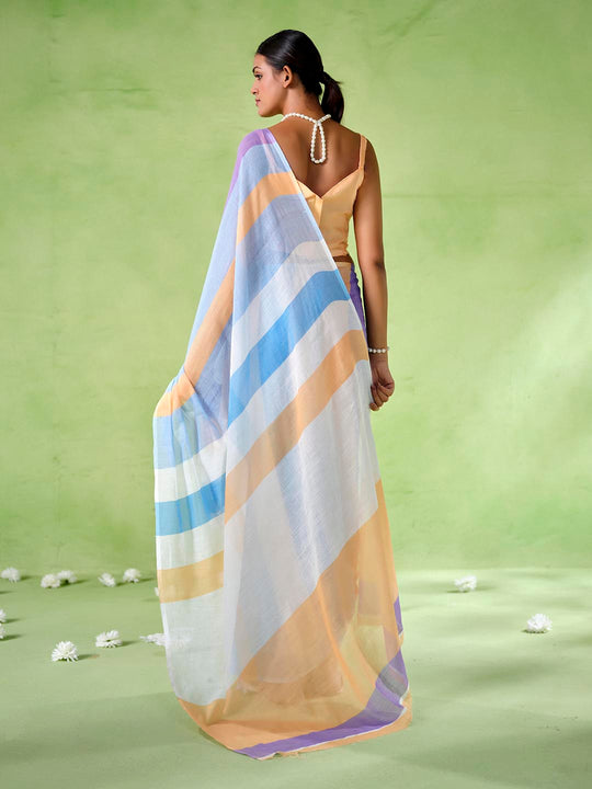 Multicolor cotton blend Printed Saree With Blouse Piece