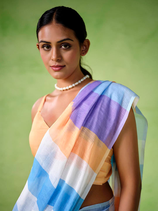 Multicolor cotton blend Printed Saree With Blouse Piece