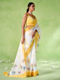 Multicolor Silk Blend Printed Saree With Blouse Piece