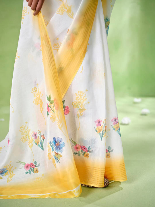 Multicolor Silk Blend Printed Saree With Blouse Piece