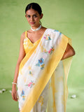 Multicolor Silk Blend Printed Saree With Blouse Piece