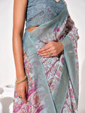 Multicolor cotton blend Printed Saree With Blouse Piece