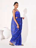 Blue Georgette Embellished Saree With Blouse Piece