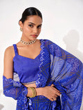 Blue Georgette Embellished Saree With Blouse Piece