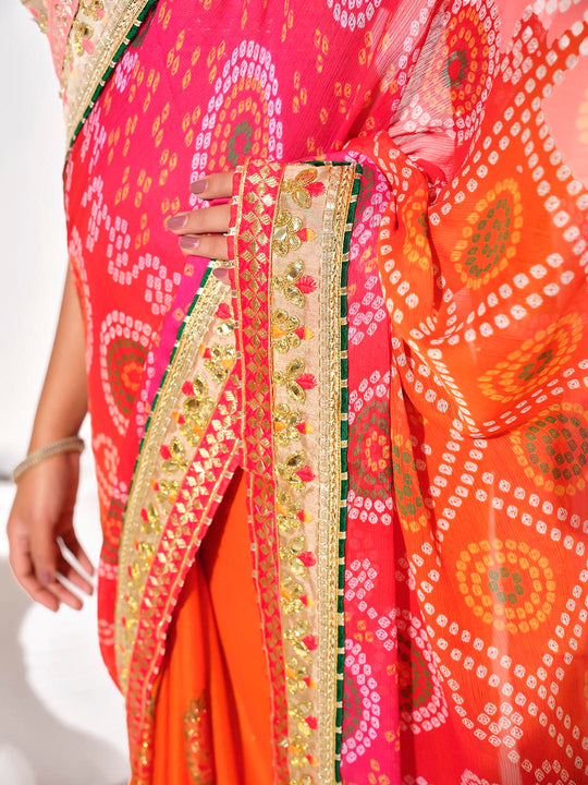 Multicolor Georgette Embellished Saree With Blouse Piece