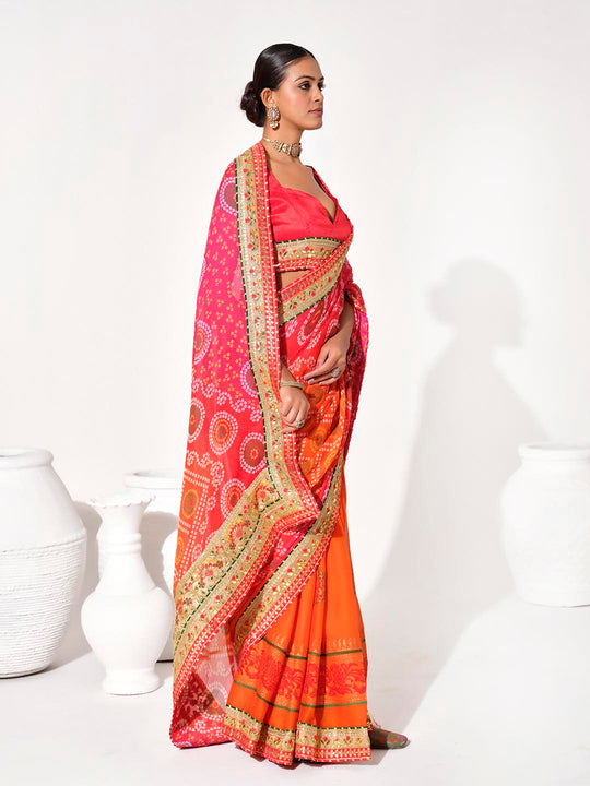Multicolor Georgette Embellished Saree With Blouse Piece