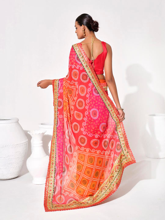 Multicolor Georgette Embellished Saree With Blouse Piece