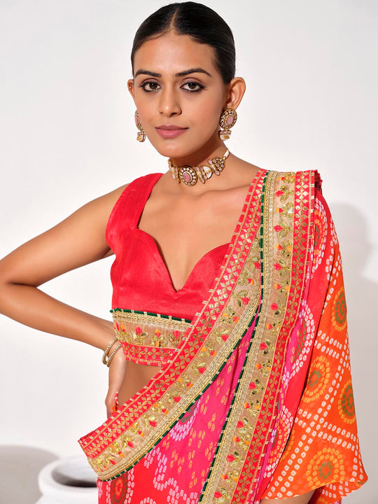 Multicolor Georgette Embellished Saree With Blouse Piece