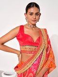 Multicolor Georgette Embellished Saree With Blouse Piece