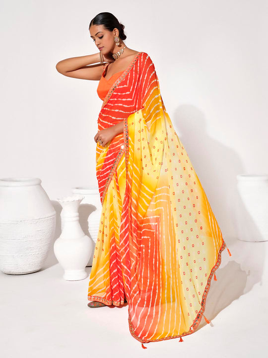 Multicolor Georgette Embellished Saree With Blouse Piece