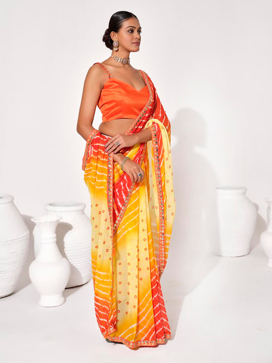 Multicolor Georgette Embellished Saree With Blouse Piece