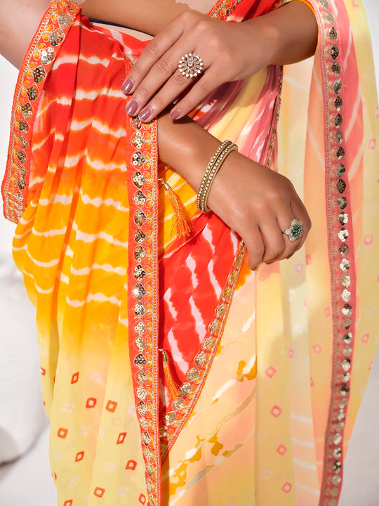 Multicolor Georgette Embellished Saree With Blouse Piece