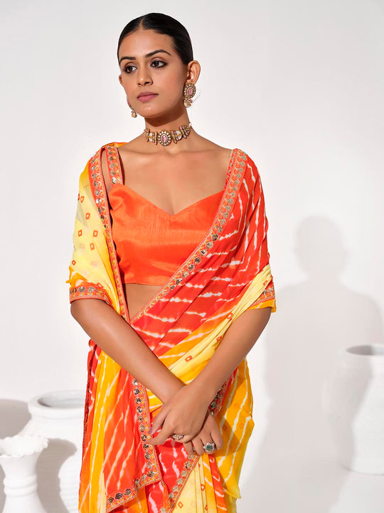 Multicolor Georgette Embellished Saree With Blouse Piece