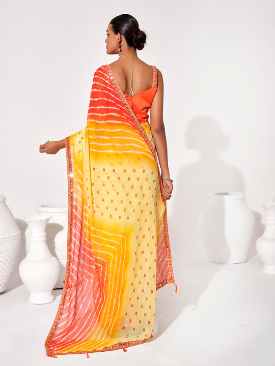 Multicolor Georgette Embellished Saree With Blouse Piece