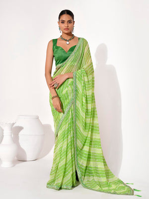Green Georgette Embellished Saree With Blouse Piece