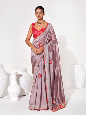 Lavender Georgette Embellished Saree With Blouse Piece