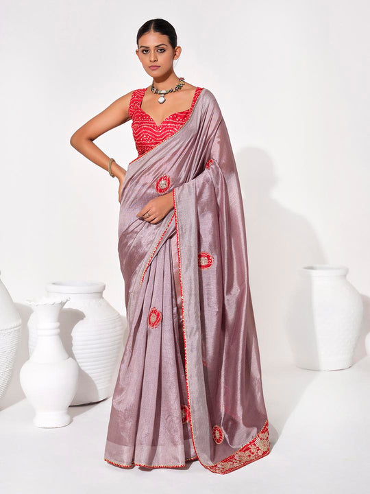 Lavender Georgette Embellished Saree With Blouse Piece