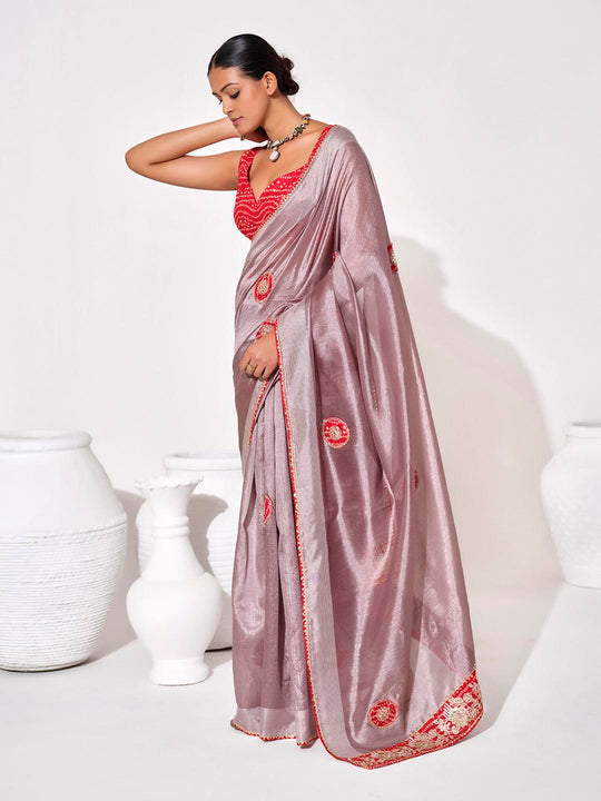 Lavender Georgette Embellished Saree With Blouse Piece