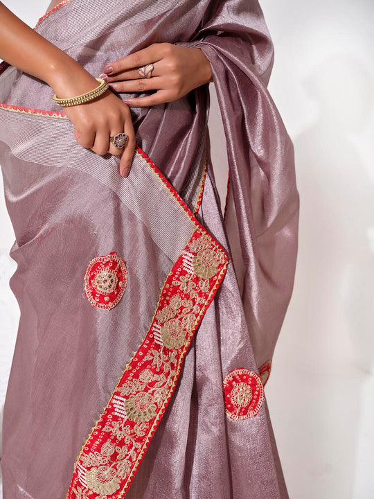 Lavender Georgette Embellished Saree With Blouse Piece