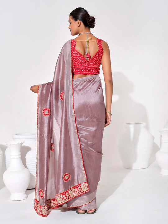 Lavender Georgette Embellished Saree With Blouse Piece