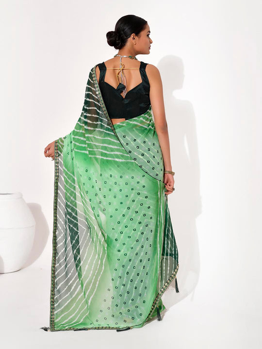 dark green   Georgette Embellished Saree With Blouse Piece
