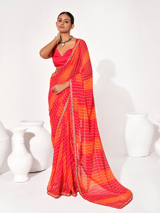 Multicolor Georgette Embellished Saree With Blouse Piece