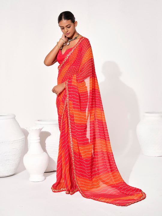 Multicolor Georgette Embellished Saree With Blouse Piece
