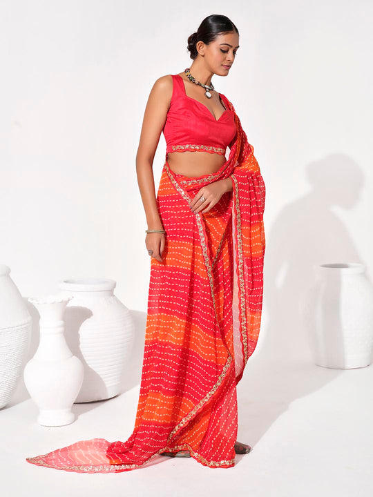 Multicolor Georgette Embellished Saree With Blouse Piece