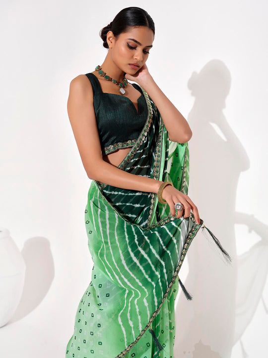 dark green   Georgette Embellished Saree With Blouse Piece