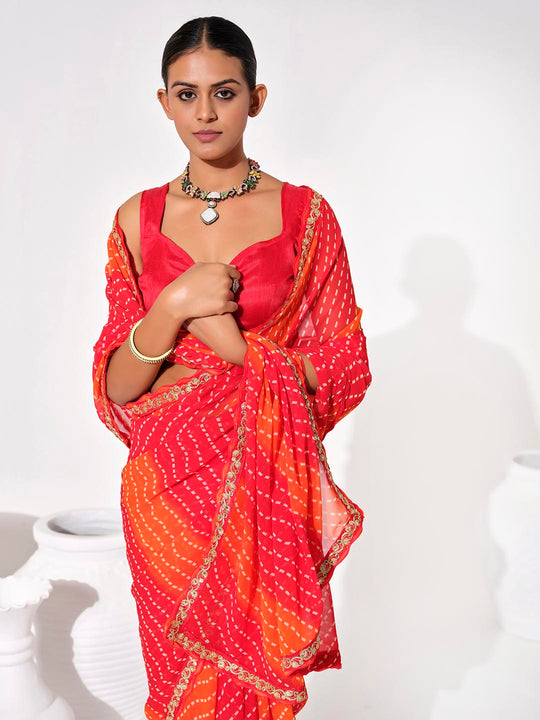 Multicolor Georgette Embellished Saree With Blouse Piece