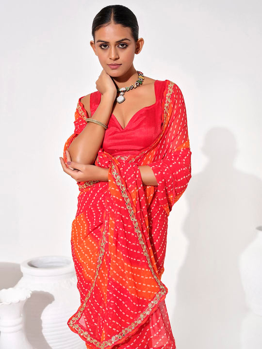 Multicolor Georgette Embellished Saree With Blouse Piece
