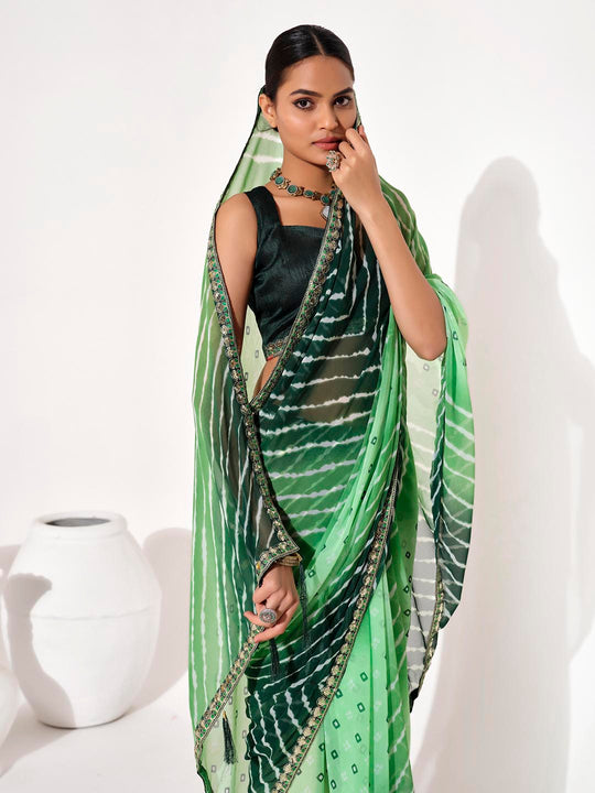 dark green   Georgette Embellished Saree With Blouse Piece