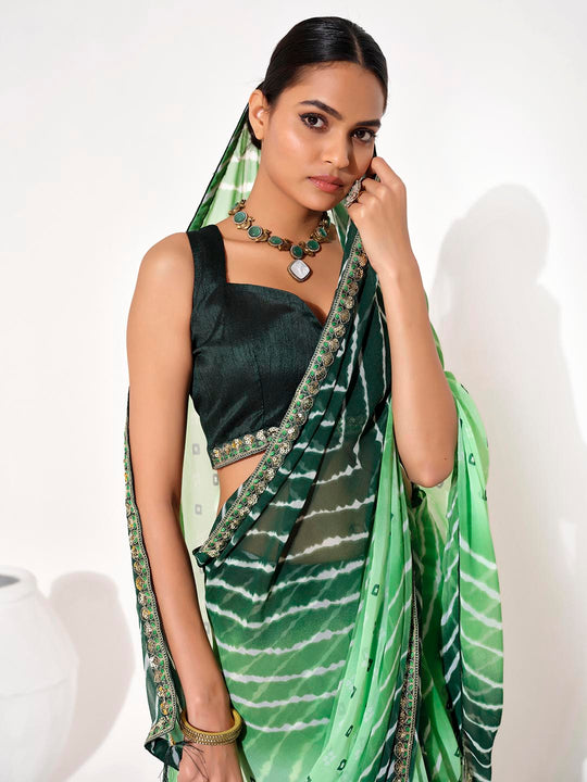 dark green   Georgette Embellished Saree With Blouse Piece