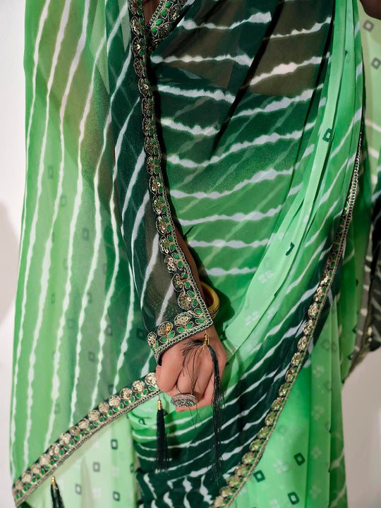 dark green   Georgette Embellished Saree With Blouse Piece