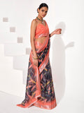 Multicolor Cotton Blend Printed Saree With Blouse Piece
