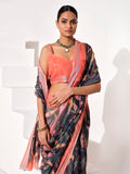 Multicolor Cotton Blend Printed Saree With Blouse Piece