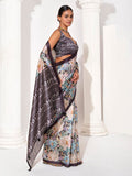 Multicolor Silk Blend Printed Saree With Blouse Piece