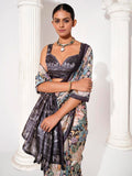 Multicolor Silk Blend Printed Saree With Blouse Piece