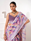 Multicolor cotton blend Printed Saree With Blouse Piece
