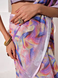 Multicolor cotton blend Printed Saree With Blouse Piece