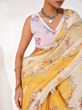 Multicolor Cotton Blend Printed Saree With Blouse Piece
