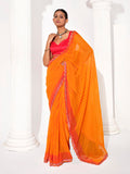 mustard Georgette Embellished Saree With Blouse Piece