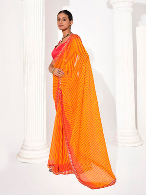 mustard Georgette Embellished Saree With Blouse Piece