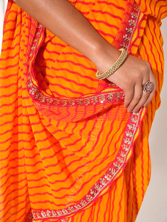 mustard Georgette Embellished Saree With Blouse Piece
