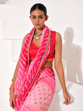 Pink Georgette Embellished Saree With Blouse Piece