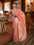 Peach Tussar Silk Saree With Blouse Piece