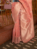 Peach Tussar Silk Saree With Blouse Piece
